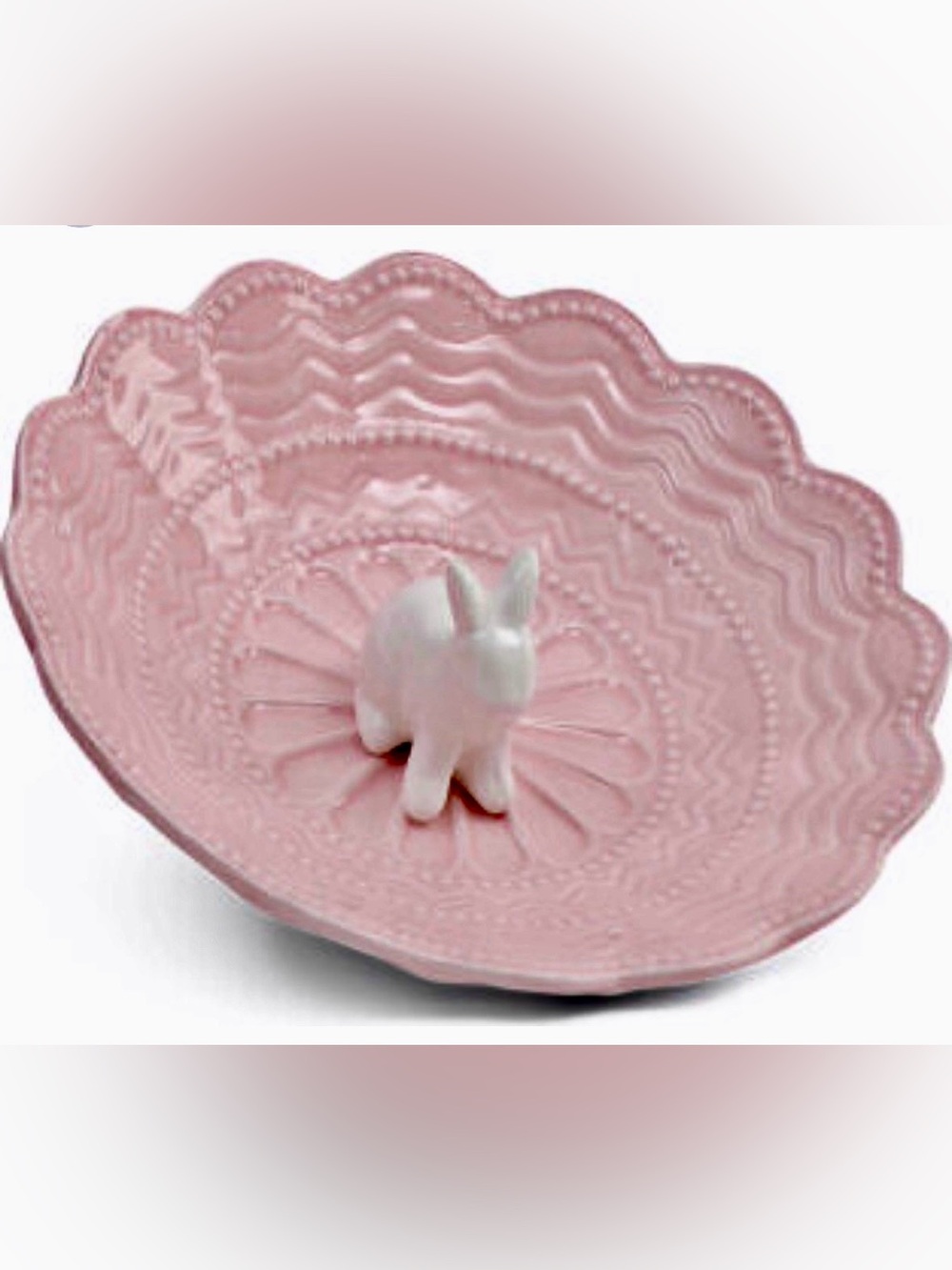 Arlington Designs Pink Scalloped Ceramic Bunny Candy Bowl 7”